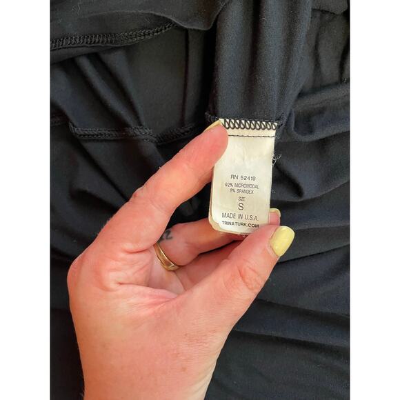 Trina Turk Black V Strap Babydoll Style Mini Dress Cover Up W/ Gold Detail Small - Picture 8 of 8